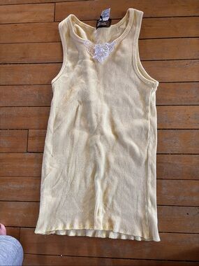 EUC Yellow Ribbed Tank Top with Lace Accent